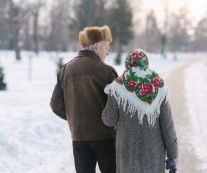 Couple on a winter walk.